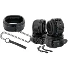 Darkness Leather Collar & Handcuff Set with Leash – Black — Photo 4