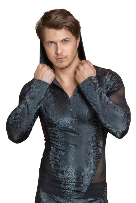 Vīriešu garām piedurknēm krekls ar kapuci un rāvējslēdzēju – melns – M Foto 5