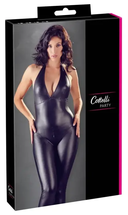 Cottelli Collection Matte Black Jumpsuit with 2-Way Zip – M