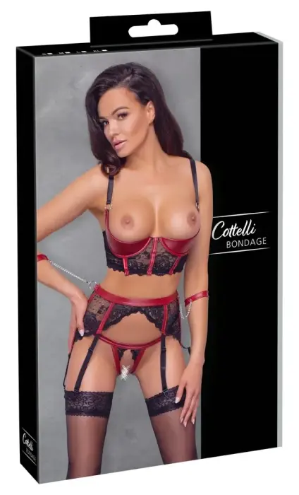 Cottelli Bondage Shelf Bra Set – Black/Red – XL