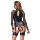Cottelli Bondage bodijs ar zeķturiem un rokasdzelžiem – melns – XL — Foto 8
