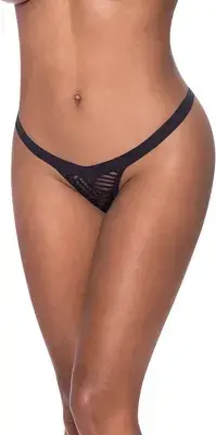 Magic Silk Exposed Mesh Split Crotch Thong – S/M – Black