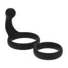Silicone Double Cockring with Anal Stimulator - Black Photo