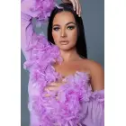 Короткий шифоновый халат Lux с отделкой из перьев – лавандовый – One Size — Фото 6