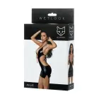 Платье Glossy Shiny Wetlook JULIE с глубоким V-вырезом и красным шнуровочным декором – чёрное – L — Фото 4
