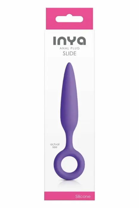 INYA Slide – tapered silicone anal plug with finger ring – purple – 12.7 cm