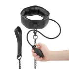 Fetish Submissive Bondage Inflatable Adjustable Collar with Metal Chain – Black — Photo 1
