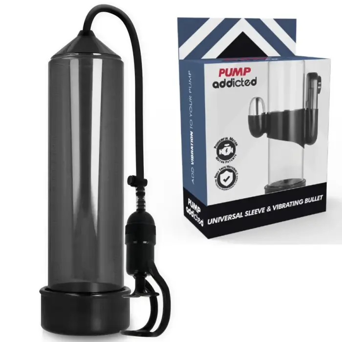 Pump Addicted RX5 melna vakuuma sistēma ar iebūvētu vibrāciju, 23 cm