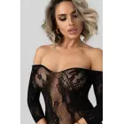 Christine Lace Fishnet Catsuit – õlgulangevad varrukad, lahtine haarats – must – universaalne suurus — Foto 3