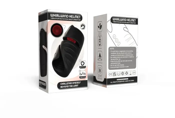Whirlwind Helmet вращающийся и вибрирующий мастурбатор для головки – чёрный