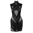 Cottelli PARTY Dress with Lace – melna tīkliņa un ziedu mežģīņu mini kleita – bez piedurknēm – L — Foto 7