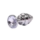 Silver Ribbed Butt Plug with White Crystal – M — Photo 1