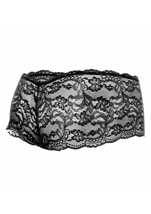 MOB Eroticwear Rose Lace Boxer Shorts – Black – S/M Photo