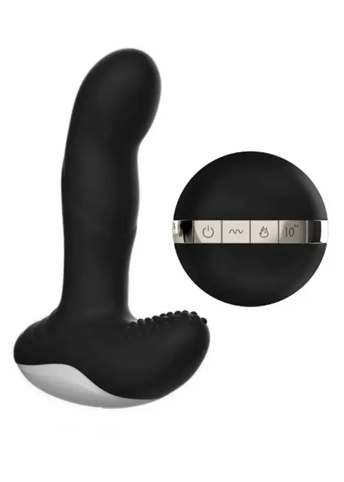 Silicone Prostate Massager with Pulsating Function, Heating and Remote Control – Black
