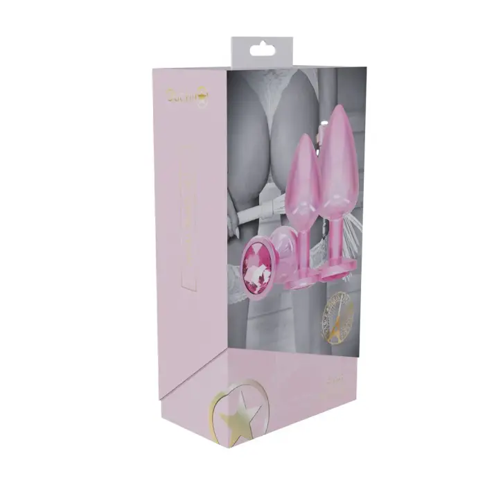 Ouch! Paris Collection – metal anal plug set with jewels – pink – 3 pcs