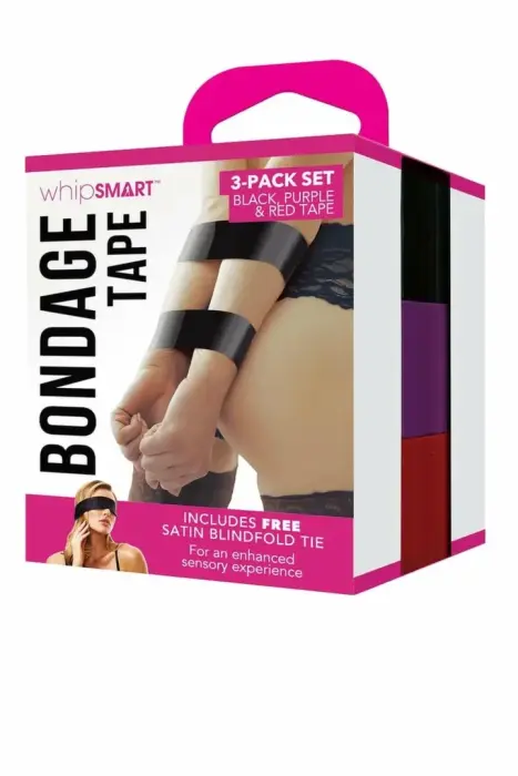 WhipSmart Bondage Tape Set – 3 × 50 футов самоклеящейся ленты для бондажа со шёлковой маской – многоцветный