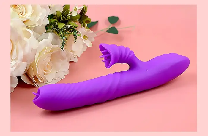 Angelia vibrators ar kustību, rotējošu mēli un pulsa viļņu stimulatoru – 20 vibrācijas – violets Foto 4