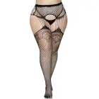 Leg Avenue Plus Net stockings with Duchess Lace Top – Black – 1X/2X — Photo 2