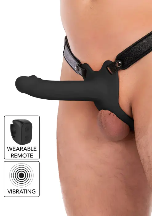 INFERNO dobais vibrējošs strap-on dildo – 18 cm – melns