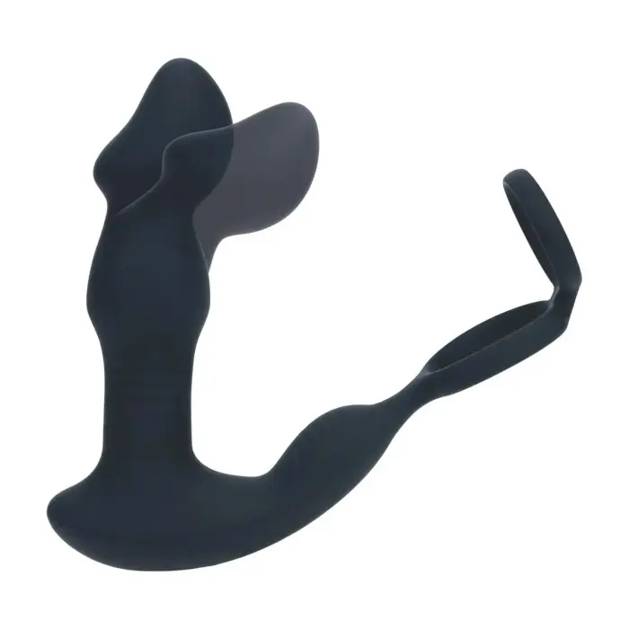 Remote Control Vibrating Thrusting Come-Hither Silicone Prostate Stimulator with Cockring – 10 cm – Black