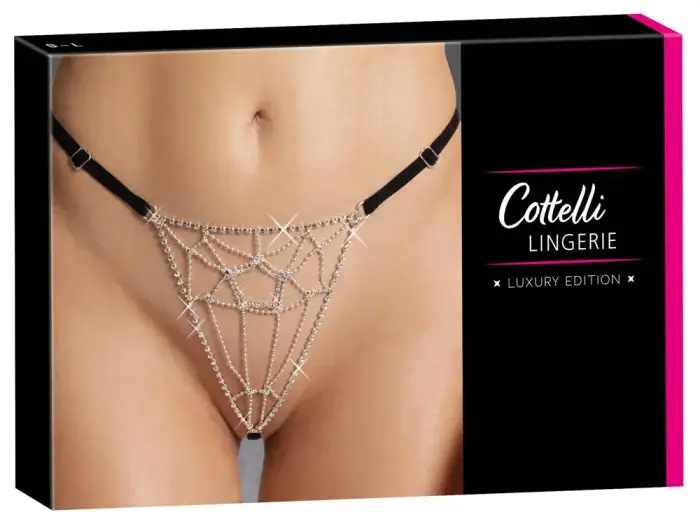 Cottelli Lingerie – стринги из лямок с паутинкой из страз и жемчуга – чёрные – S–L