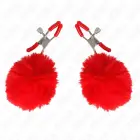 KINK Faux Fur Ball красные зажимы для сосков с помпоном из искусственного меха 6 cm – регулируемый металлический дизайн — Фото 2