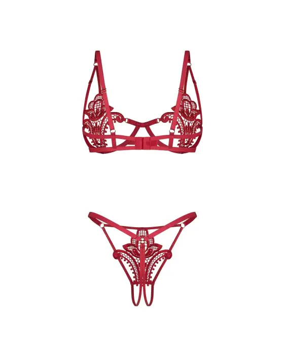 Luise Sublim Red 2-Piece Open Crotch Set – S/M