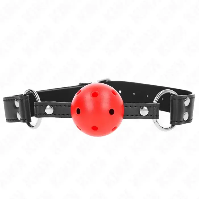KINK Adjustable Breathable Ball Gag 4cm, Leather Strap, Black, 42-58cm