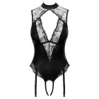 Cottelli LINGERIE Riobody bodis su atviru tarpkoju, tiulio intarpais ir kojinių dirželiais – juodas – M — Nuotrauka 6