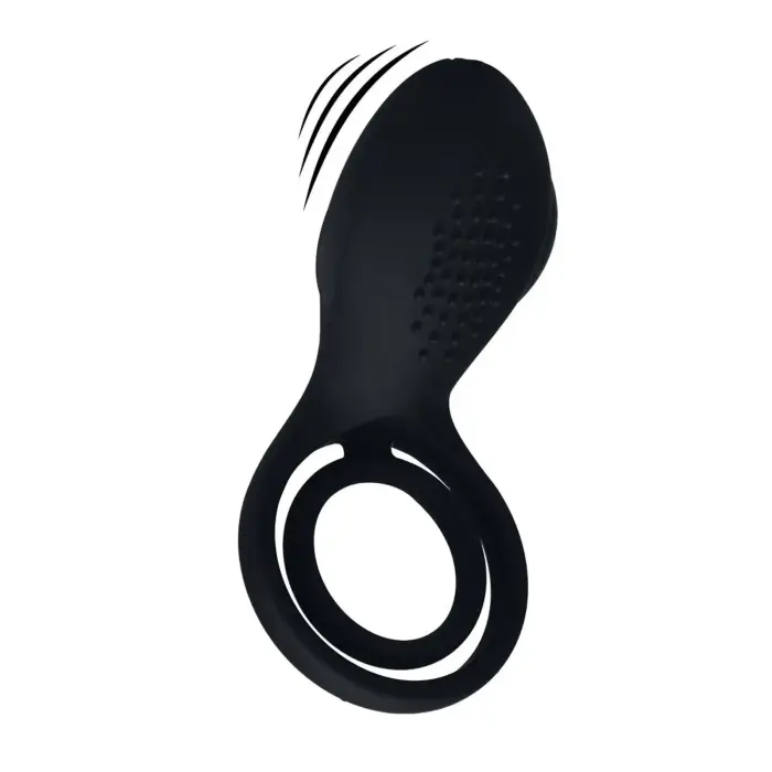 Vibrating Cock and Ball Ring with Winged Stimulator – Black