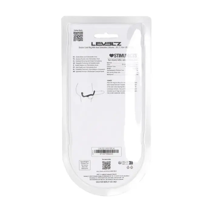 Silicone Double Cockring with Anal Stimulator - Black Photo