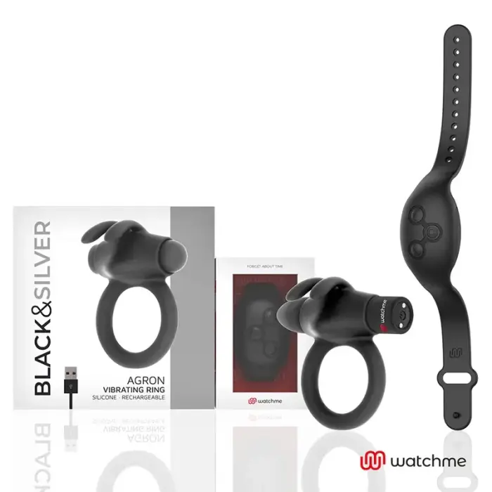 Black&Silver Agron виброкольцо с пультом-часами WatchMe – чёрное