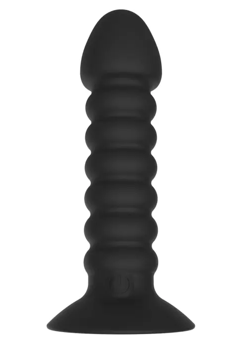 Vibrējošs teksturēts anālais spraudnis ar piesūcekni – 11 cm – Melns
