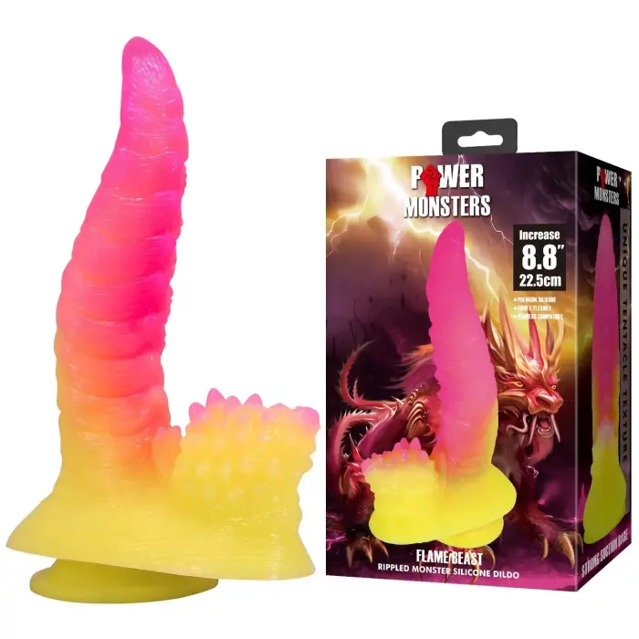 Power Monsters Flamebeast rievots monster dildo – 22.5 cm (8.8″) – sarkans