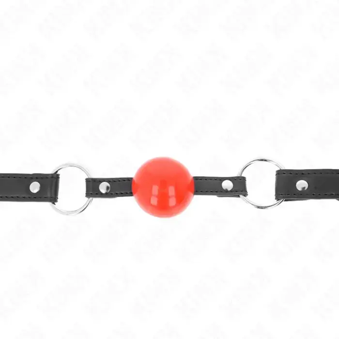 KINK Ball Gag 4cm Red Silicone Ball & Lock, Adjustable Black Strap 60cm