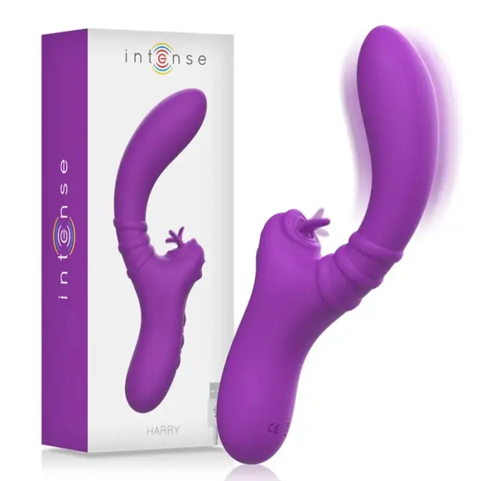 Intense Harry elastīgs personīgais masieris ar vibrējošu mēlīti – violets