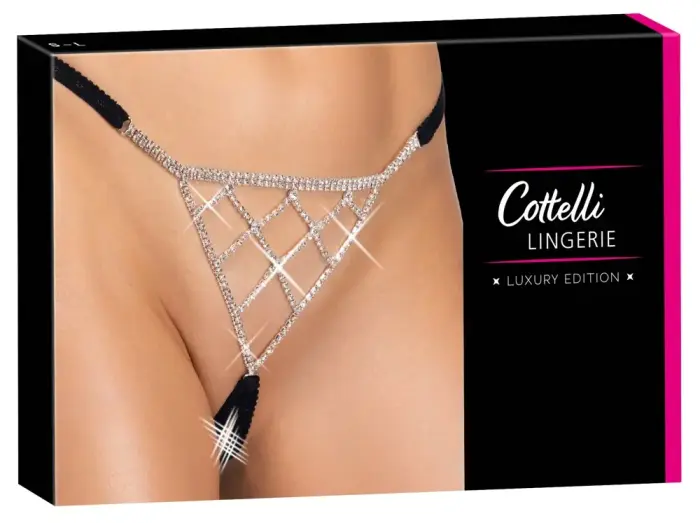 Cottelli Lingerie Adjustable Rhinestone String – Black – S-L