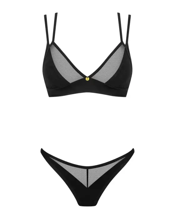 Obsessive Nesari krūštura un stringu komplekts – melns – XL/XXL Foto 3