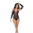 Fishnet and Lace Bodysuit Set – Black/Purple – One Size — Photo 4