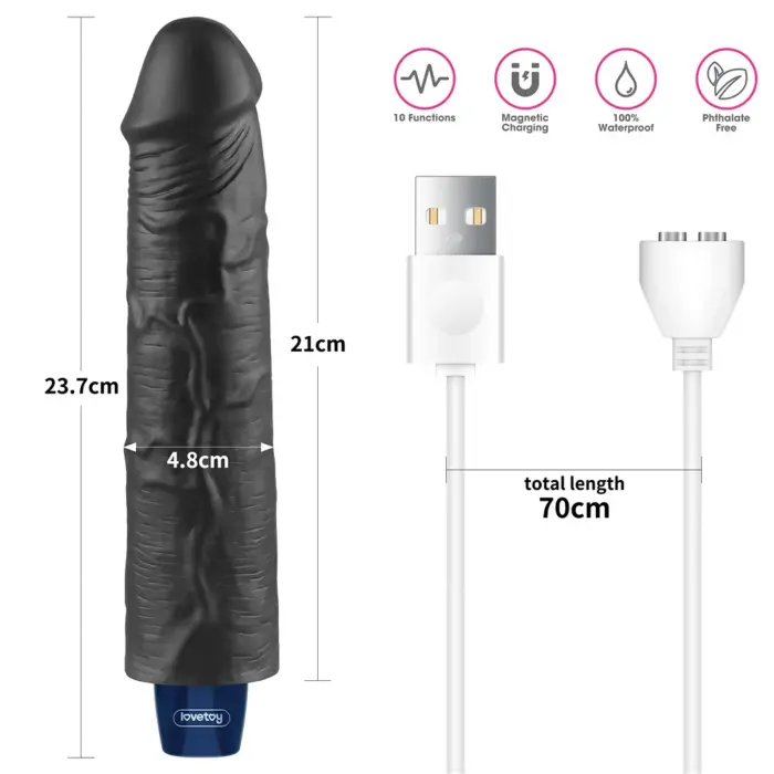 REAL SOFTEE uzlādējams vibrējošs dildo – 24 cm (9.5″) – Melns Foto 2