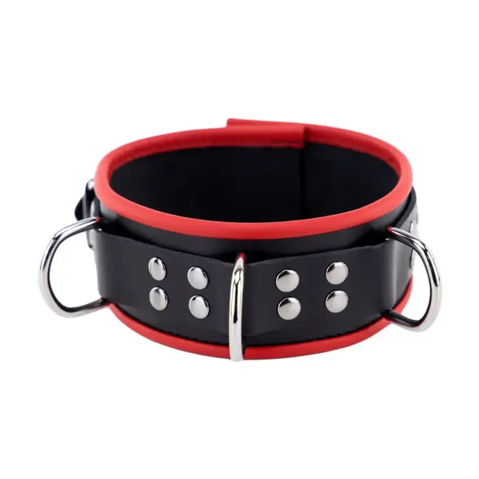 Red Leather Collar Model 3D Rings Adjustable Red/Black 46 cm