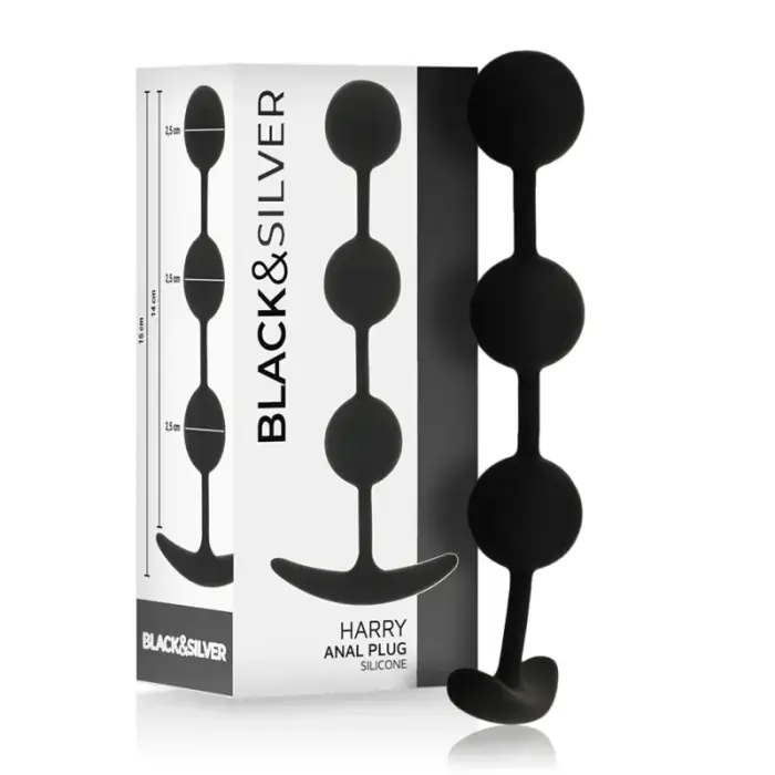 BLACK&SILVER Harry silikona anālās bumbiņas 3 lodītes – 14 cm – Melns