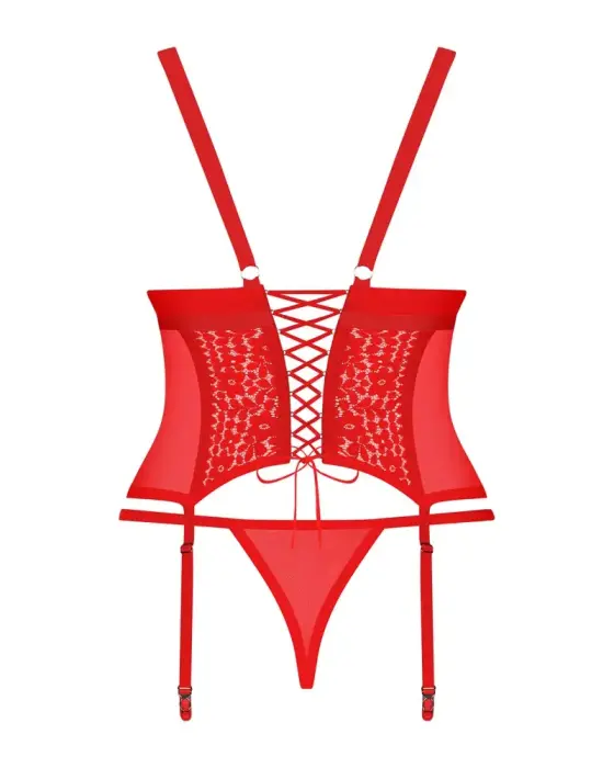 Obsessive Blossmina korsetes komplekts – sarkans – 4XL/5XL Foto 4