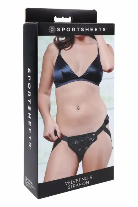 SPORTSHEETS Velvet Noir Strap-On Harness – мраморная искусственная кожа – бёдра до 152 см