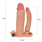 Add 3" Pleasure X Tender Vibrating Double Penis Sleeve – vibrējošs penisa paplašinātājs ar anālo dildo — Foto 6