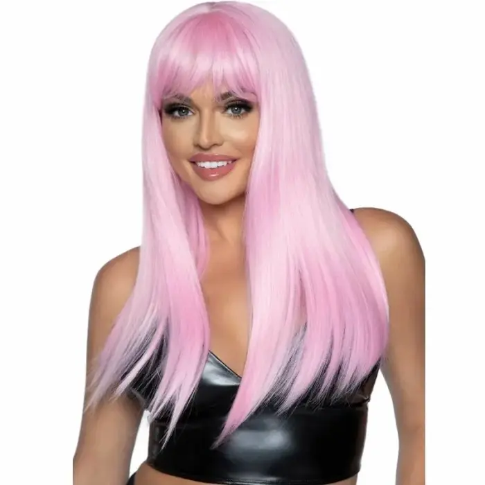 Leg Avenue Long Straight Bang Wig – fashion accessory – pink – adjustable