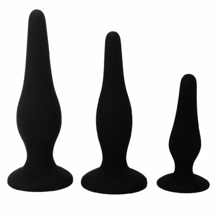Pretty Love silicone initiation kit – 3 anal plugs with suction cup – black