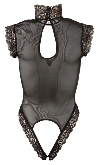 Black Transparent Lace Bodysuit with Detachable Chains – M Photo