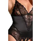 Cottelli CURVES – 2-piece basque and open string set – black satin and floral lace – size XL — Photo 7