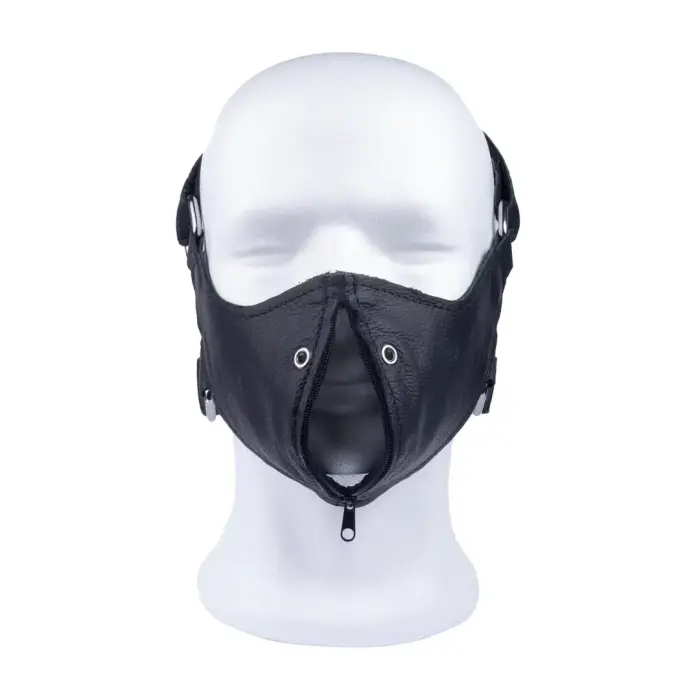 Red Leather Face Mask with Zip – Black